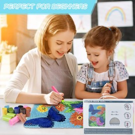 Yjunue Yjunue Butterfly Floral Latch Hook Kits for Adults, DIY Crochet Yarn Rugs Hooking Craft Kit with Color Preprinted Pattern Design for Kids Adults and Beginners(Butterfly, 20 x 15in)