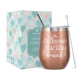 CARAKNOTS Teacher Gifts Teacher Wine Tumbler End of Year Graduation Gifts Teacher Appreciation Gifts for Women Birthday Christmas Thanksgiving Present for Teacher Tumbler with Lid and Straw Rose Gold
