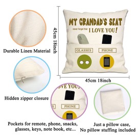 Grandad Grandfather Grandpa Gifts Presents Grandad Cushion Cover Throw Pillow Cover with 2 Pockets for Grandad Birthday Gifts Thanksgiving Father's Day (grandad-1)