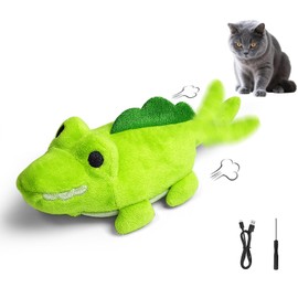 ZeLing HTL Interactive Cat Toys for Indoor Cats - Automatic Moving Cat Chase Toy for Bored Indoor Adult Cats - 360° Random Movement, Tail Wagging & Catnip Stimulation - Electric Croc(Short Plush)