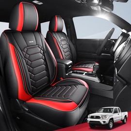 FREESOO Toyota Tacoma Seat Covers Custom Fit for 2023-2016 Tacoma Double Crew Cab, SR, SR5, TRD Sport, TRD PRO, TRD Off-Road, Faux Leather Full Set Pickup Truck Seat Covers BlackRed