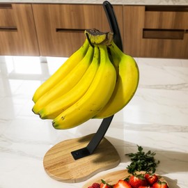 BetLight Solid Banana Hanger/Holder-Wooden Base with Metal Hook Fruit Stand, Modern Kitchen Counter Display