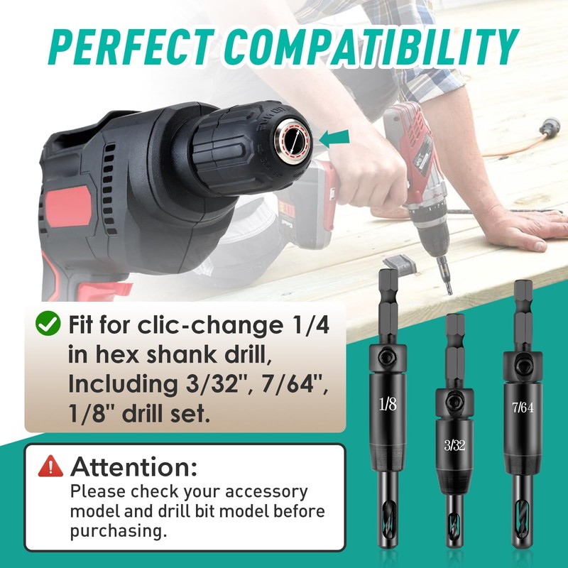 3 Pcs CC2430 Self Centering Drill Bit Set 3/32", 7/64",