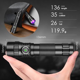 KEENZO 501BPRO UV Flashlight, 395nm UV 395nm LED Ultraviolet Flashlight, Mini Blacklight Detector for Pet Urine, Stains, Bed Bugs and More