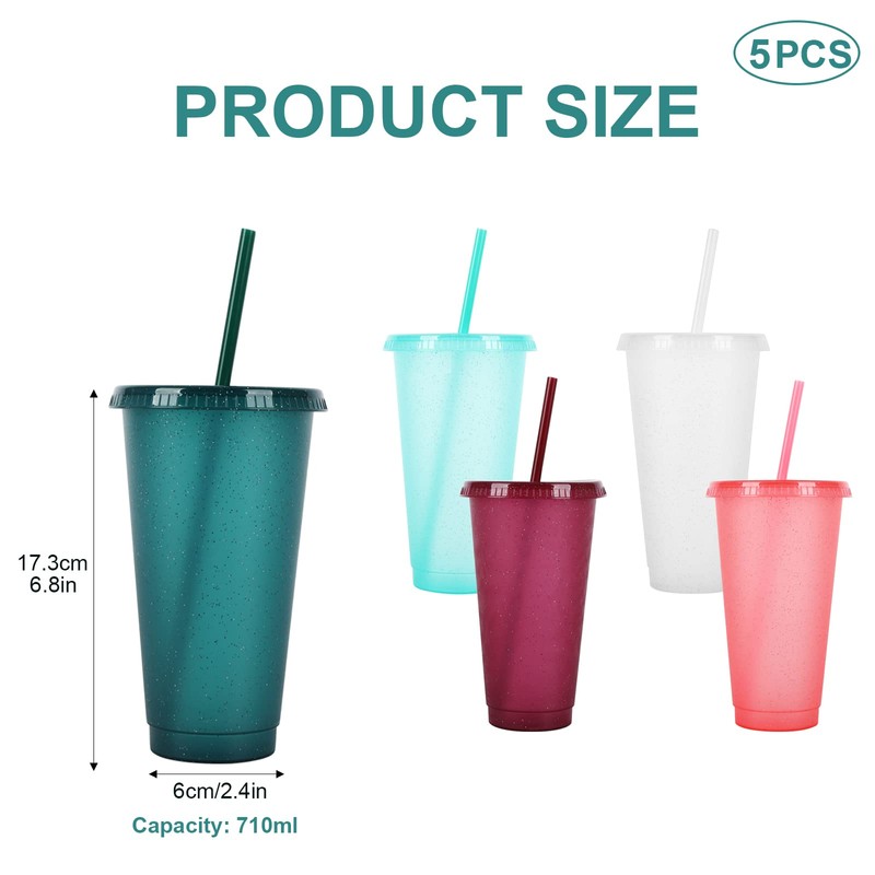TSLBW Colorful Plastic Cups 5 Pcs Reusable Plastic Cups with