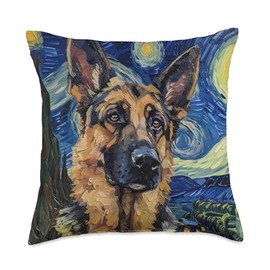 German Shepherd Dog Van Gogh Style Starry Night Throw Pillow