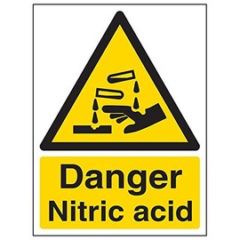 Vsafety 6A040AN-R'Danger Nitric Acid' Sign, Portrait, 150 mm x 200 mm (Pack of 3)
