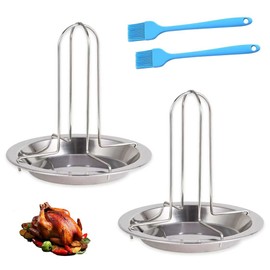 BNGXR 2 x Chicken Roaster, Stainless Steel Chicken Holder, Chicken Grill Stand with 2 x Oil Brushes, for Oven, Grill, Camping, Outdoor Cooking Utensils