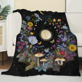 Zeleda - Manta de luna, regalos para amantes de las flores y la naturaleza, mantas de franela ligeras, corona floral con hongos y mariposas, decoración del hogar, para sofá, sala de estar, oficina, 60