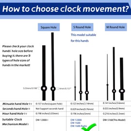 DEEWISH Clock Movement for Wall Clock 12888, Quartz Movement 8/12.4/14.5/17/20/23.5 mm Long and Short Shank, Super Silent Movements for Self-Installation, DIY Repair Parts (Without Hands, DW-12888