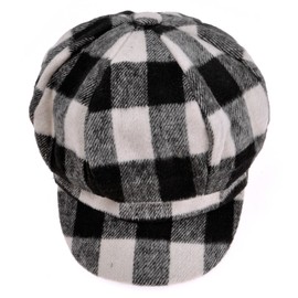Womens Classic Plaid Newsboy Caps Visor 8 Panel Gatsby Apple Cabbie Hat, White