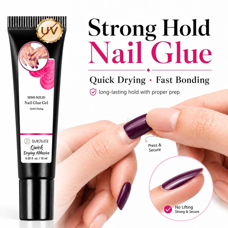 Nail Glue for Press Ons, Semi-Solid Air Dry Adhesive with