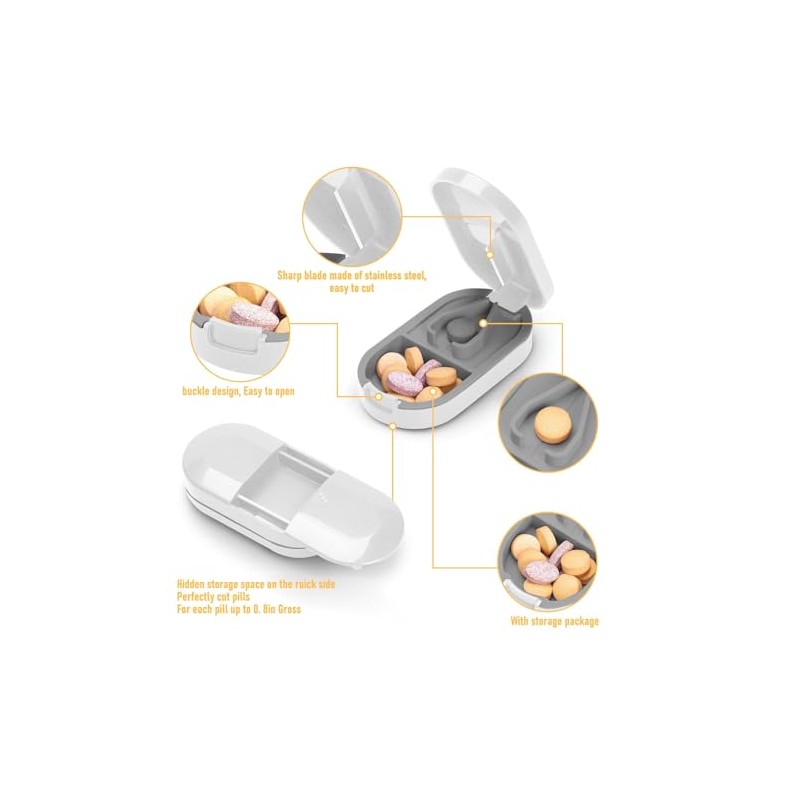 Portable Pill Cutter, Pill Crusher with Stainless Steel Blade, Tablet
