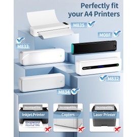 Phomemo A4 Printer Paper, White Thermal Paper Compatible with Phomemo M08F/M832/M833/M834/M835 Portable A4 Thermal Printer, 8.27" x 11.69"(210mm x 297mm), 100 Sheets/Box