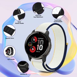 KeeFos 20 mm Bracelet Compatible with Garmin Forerunner 570 42 mm/165/245/645/Approach S50/S44/Vivoactive 6/5/Venu Sq 2/Venu 2 Plus, Nylon Replacement Sports Wristband - Cream White