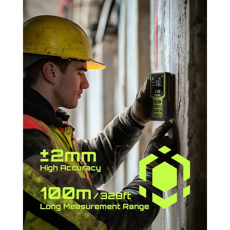 Laser Measure, LASGOO 100m/328ft Laser Measurement Tool, Laser Distance Meter