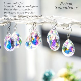 H&D HYALINE & DORA Pack of 10 38 mm Crystal Suncatcher Teardrop Chandelier Parts, Chandelier Crystal Prisms Pendant with Hooks, Hanging Crystals for Windows (AB)