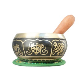 4" Exquisite Tibetan Singing Bowl Set for Meditation ~ Auspicious Eight Lucky Symbols, Buddha Eye