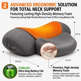 Cordless Heated Neck Massager Pillow, 3-in-1 Rechargeable Neck Stretching Device with Deep Tissue Massage, Ergonomic Memory Foam Neck Relaxer for Shoulder Comfort