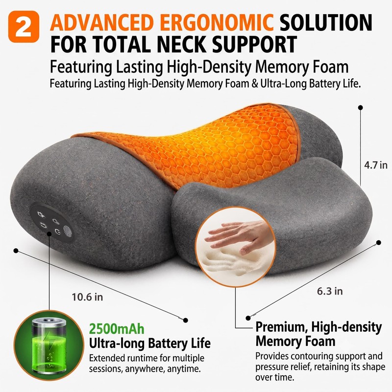 Cordless Heated Neck Massager Pillow, 3-in-1 Rechargeable Neck Stretching Device