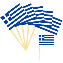 Pack of 100 Greece Flag Beach, Greek Decorative Artificial, Toothpick Wooden Decoration, Pick'Em Toothpicks, Individually Packed, Country Flags Stickers Bathroom, Skewers Finger Food Sea, Busy Flags