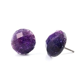 8mm or 12mm Purple to Black Glitter Ombre Stud Earrings with Titanium or Stainless Steel Posts, Hypoallergenic, Nickel Free