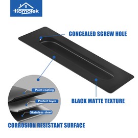 HOMOTEK 7 in Flush Pull Sliding Closet Door Handles 2 Pack Recessed Rectangular Big Handles Bypass Door Handles, Large Size Stainless Steel Barn Door Finger Pull Set, Free of Sharp Edge(Black)