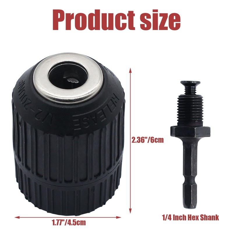 Cionyce 1/2" Quick Change Keyless Drill Chuck Adapter 2.0-13mm, 1/4-Inch