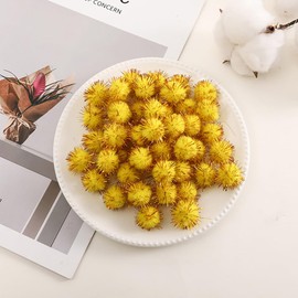 100 Pcs Small Sparkle Balls, Tinsel Pom Poms Puff Balls Glitter Pompoms for Arts Crafts DIY Christmas (Yellow)