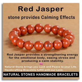 AD Beads Handmade Gemstone Stretch Elastic Bracelet Crystal Healing Reiki Nature's Beauty and Spiritual Essence Unisex (12mm, Red Jasper)