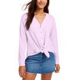 Hippie Rose Juniors' Cozy Tie-Front Shirt Purple Size Small