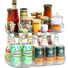 Voova Lazy Susan Turntable Organizer for Refrigerator, 360° Rotating Fridge Organizers and Storage,Rectangle Condiment Organizer Rack for Fridge,Cabinet, Kitchen, Pantry, Countertop, Clear (2 Pack)