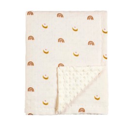 CREVENT Organic Muslin Cotton Baby Blanket for Newborns, Soft Mink Backing, Essential for Baby Shower Birthday Gift - Moon 75X100cm