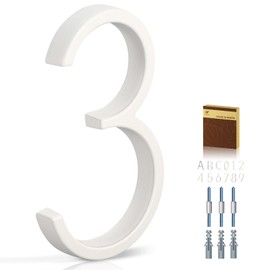 YIPLED 5 Inch House Numbers for Outside, Metal Address Number 3- Modern Design, Weather-Resistant White Crystal Powder Coated Finish, Stain Resistant, No Paint Peeling (White)