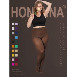 HONENNA Queen Plus Size Tights, 20+ Colors Women's Curves Semi Opaque Stockings Nylons Pantyhose 1X 2X 3X 4X 5X 6X, 1-6 Pairs (1 Pair-Coffee 1X-2X)