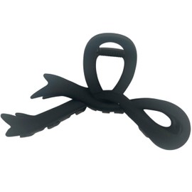 Ribbon Hair Clip, Hair Accessory, Korean, Secure Fastening, Large, Metallic Ribbon, Simple, Half Hair Clip, Women's, Adult, Hair Clip, Easy to Clip, Stylish, Cute (Matte Black)