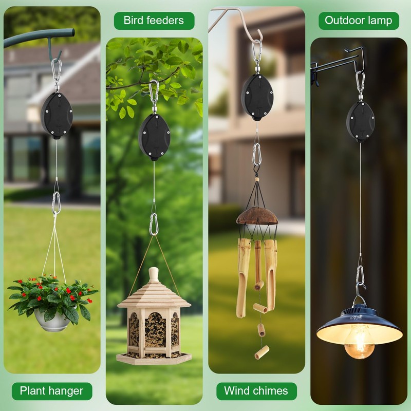 4 Pack Heavy Duty Retractable Plant Hangers, Adjustable Pull-Down Pulleys
