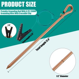Grounding rod for earthing,Grounding Wire with Crocodile Clip for electric fences,generator,antennas (17.4 inch Ground Rod + 6.2ft Crocodile Clip Wire)