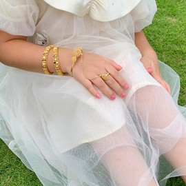 Ethlyn Kids Jewelry 18K Gold Plated Bangle Bracelet with ring Birthday Party Gifts for 5years old girls Christmas gift