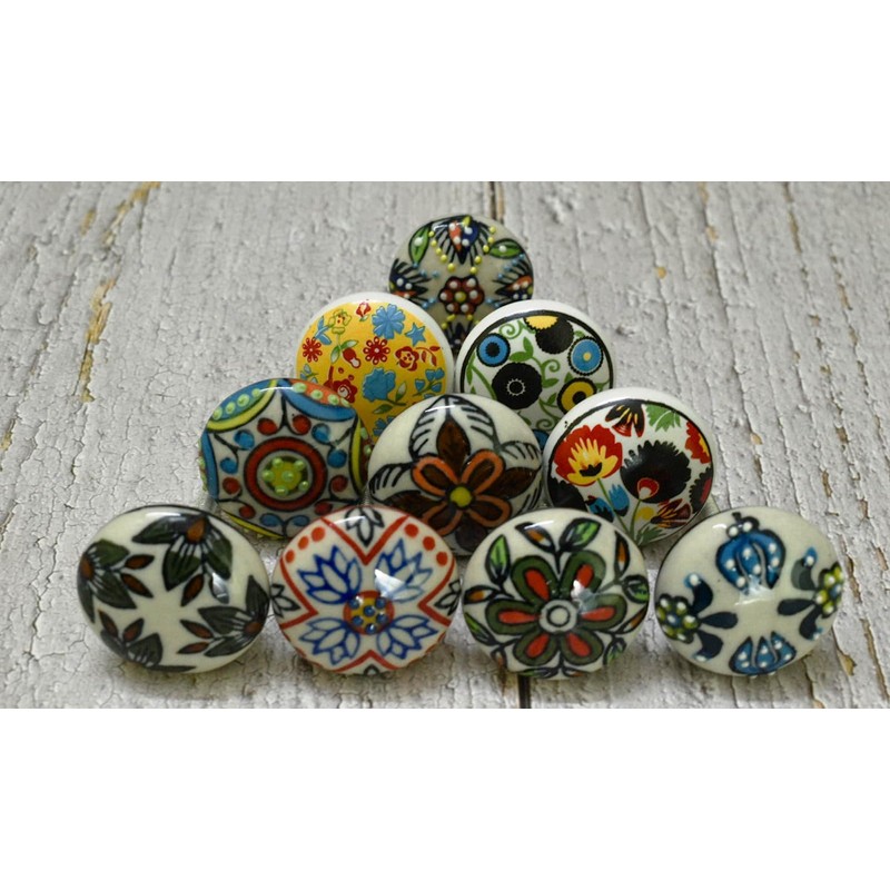 ARTISNO 10pcs Handmade Ceramic Kitchen Cabinet Door Handles Floral Pull