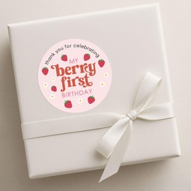 120 X Thank You for Celebrating My Berry First Birthday Stickers, First Birthday Party Favor Stickers, Strawberry Theme Labels for Girl First Birthday Party Favors, 1.6inch