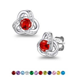 Suplight Love Knot Earrings for Women Girls 925 Sterling Silver July Birthstone Stud Earring Womens Ruby Cubic Zirconia Earings Valentines Jewellery