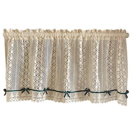 champracer Crochet Look Net Curtain, Short Curtain, Country House Crocheted Flowers Pattern, Retro Bistro Curtain, Short Curtains, Small Window Curtain, Kitchen Door with Tassel (1 Piece, H 45 x W 100