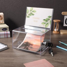 EXCEART Acrylic Box, Ballot Box, Business Card Box, Donation Box for Fundraising, Business Card Case, Lottery Box, Transparent, Acrylic Reference Box with Lock, Keyed Chip Box, Keyed Opinion Box,