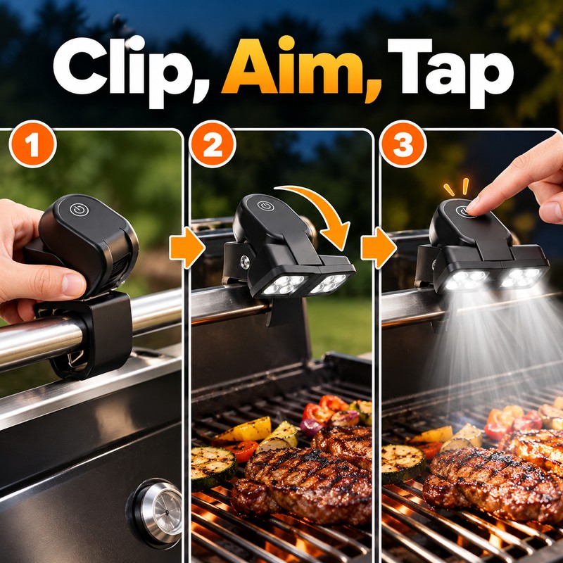 Portable LED BBQ Grill Light – Handle-Mount Clip-On Flashlight for