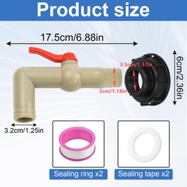 IBC Outlet Tap, IBC Tap Ball Valve 1 Inch with Spout 32 mm, IBC Adapter S60 x 6 Coarse Thread, IBC Tank Accessories, 90° Outlet Valve, for IBC Container, Water Tank, Rain Butt (DN40/50) Pack of 2