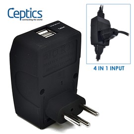 Ceptics GP4-11C 2 USB Brazil Travel Adapter 4 in 1 Power Plug (Type N) - Universal Socket