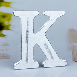 WOODOUNAI 6 Inch Rustic White Wood Letters Unfinished Wood Letters for Wall Decorative White Retro Standing Letters Sign Board Decoration for Craft Home Party Projects (K)