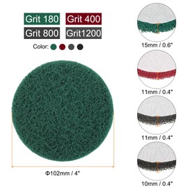 HARFINGTON 4pcs Scrubber Scouring Pads 180 400 800 1200 Grits 4 Inch Drill Power Brush Hoop and Loop Surface Conditioning Disc Drill Scuffing Disc Scrub Pads for Kitchen Cleaning, 4 Colors
