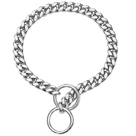 Loveshine Chain Dog Collar High Polished Silver Color Cuban Link Dog Chain Collar Shiny Metal Stainless Steel Heavy Duty Slip Dog Collars for Small Dog.(12")